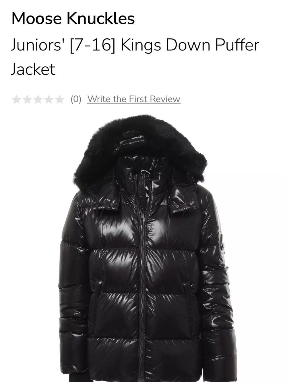 Moose Knuckles Glossy Black Hooded Puffer with Fur Trim
